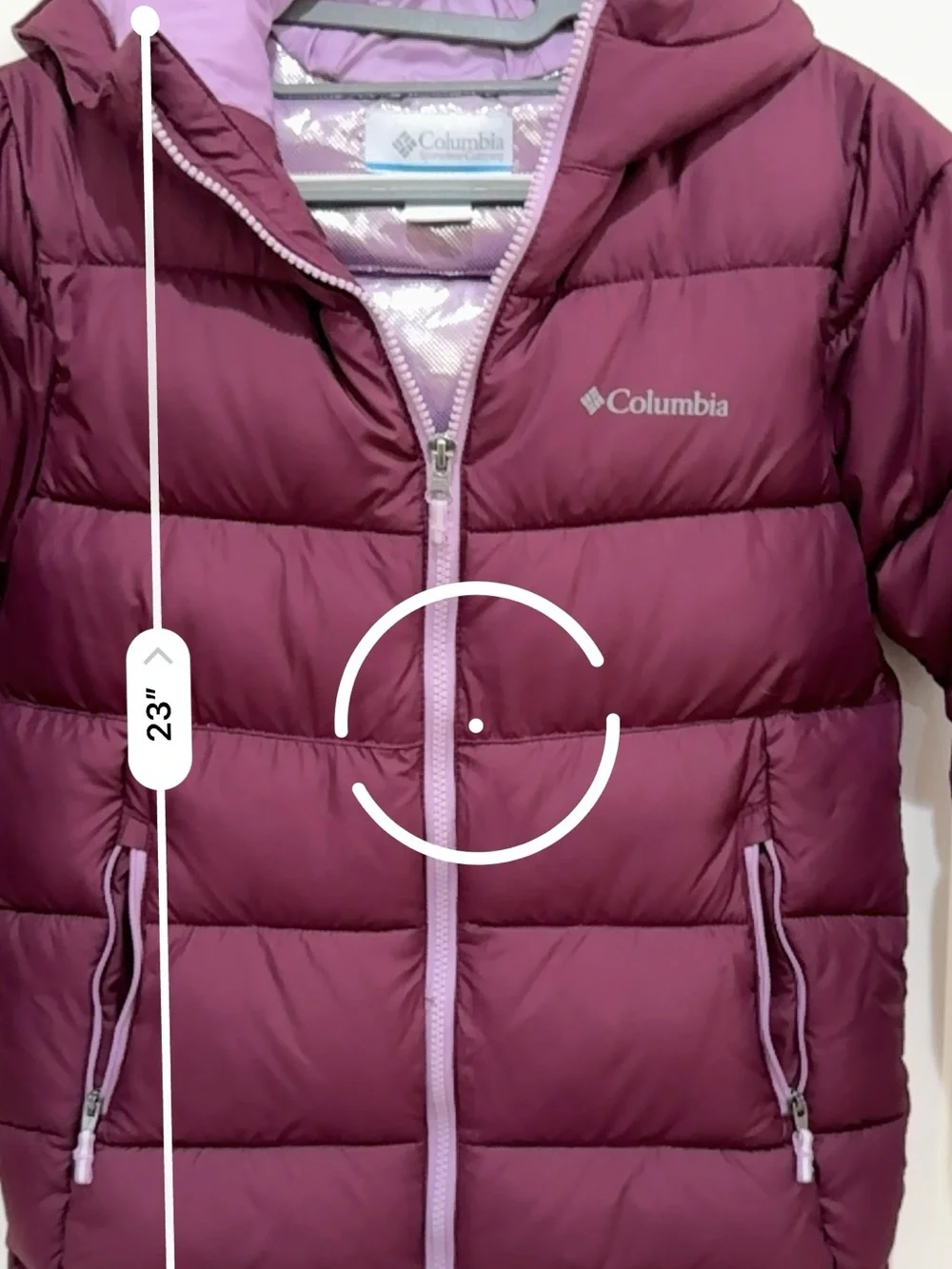 Columbia Girls' Maroon Puffer Jacket Lavender Lining Omni-Heat Size M (8/10)
